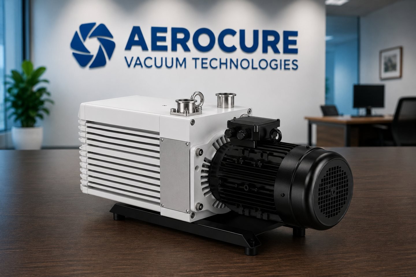 Industrial vacuum pump with ribbed housing and electric motor